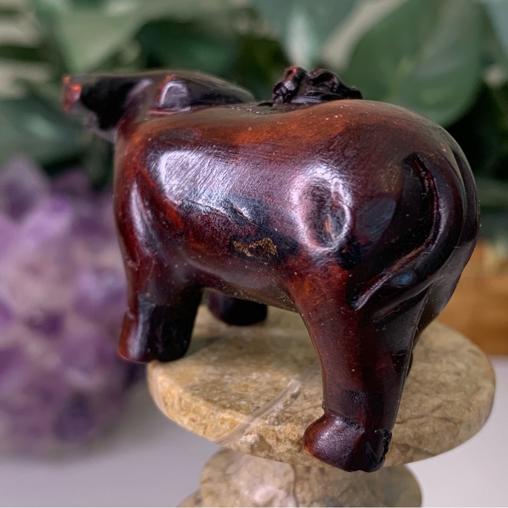 Vintage Boxwood Ox With Monkey Netsuke Hand Carved Animal Figurine Wood Carving - Picture 8 of 13